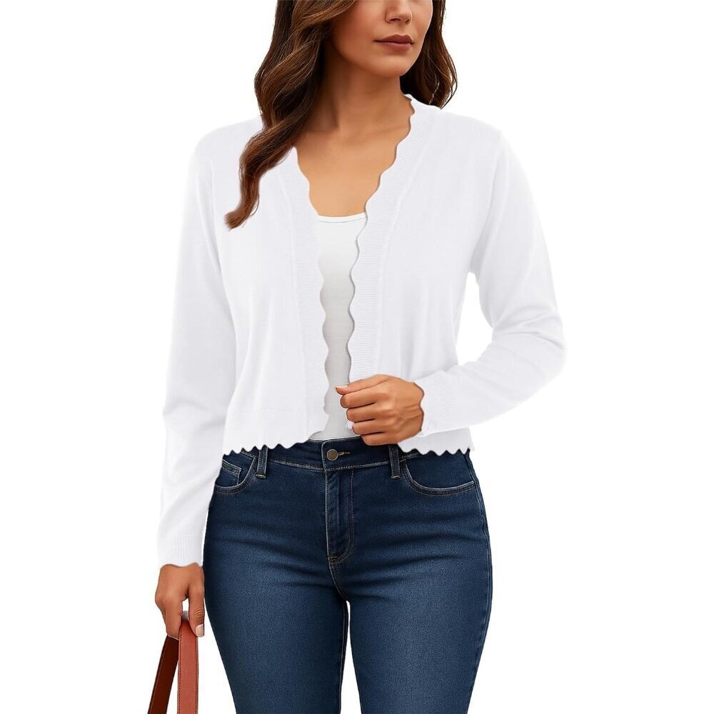 Women's Lightweight Knit Cardigan Cropped Open Front Sweater S-2XL